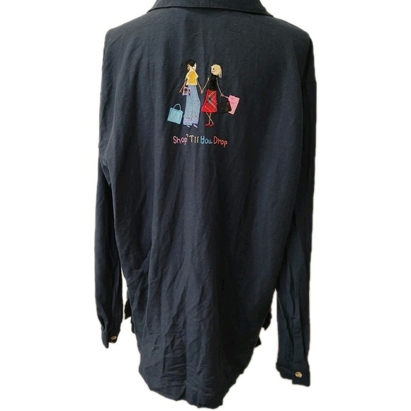 Maggie Barnes Plus Sz 20W Button Front Y2K Blouse Navy Linen Blend‎ Embroidered - Picture 4 of 7